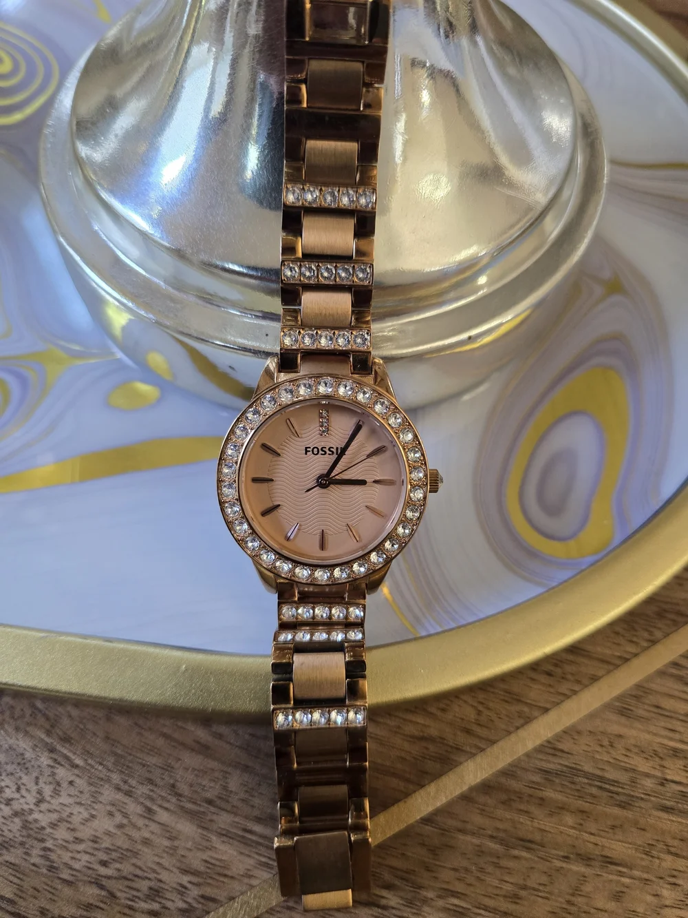 Fossil Rose Gold Tone Crystal Bracelet Watch